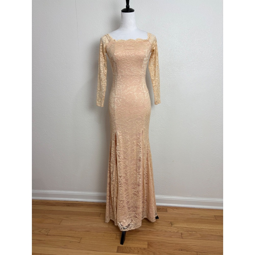 Windsor Cream Floral Lace Side Slit Maxi Dress Size Small Wedding Formal Bridal